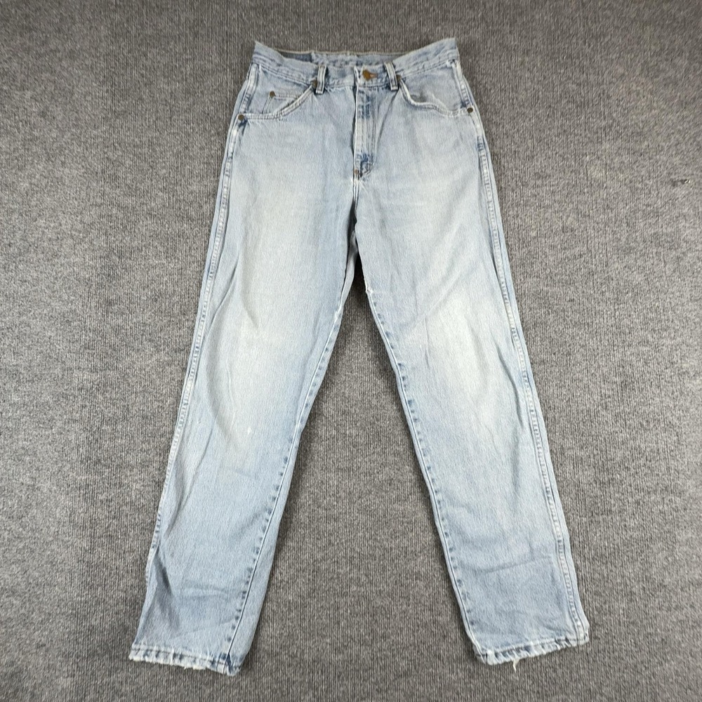 VTG‎ Wrangler Jeans Mens 30x31 Light Wash Blue Regular Fit Straight Distressed